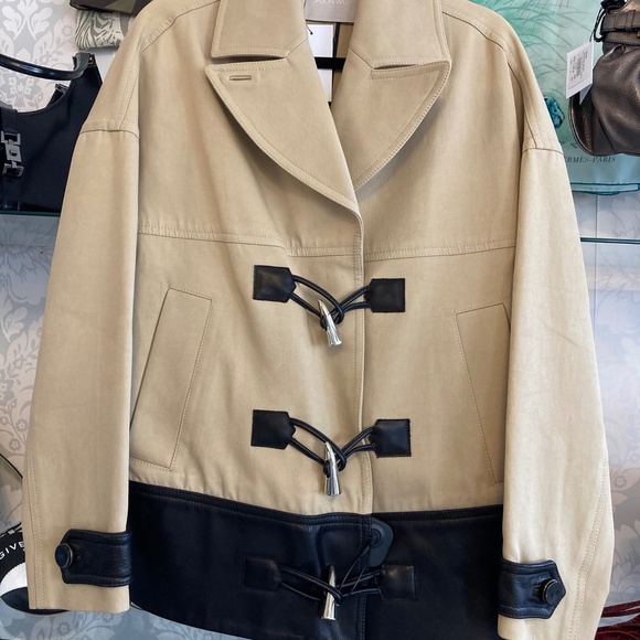 Jason Wu Khaki Pea Coat with Leather Trim & Modern Toggle Closures – Size 6 - Picture 1 of 6